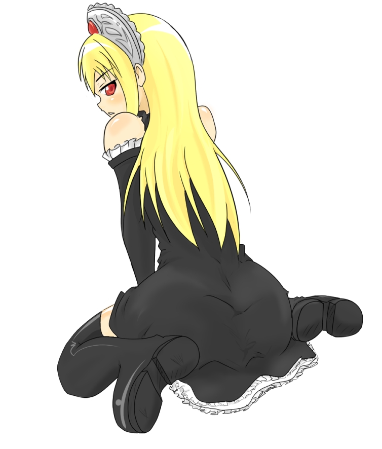 momio, hime (kaibutsu oujo), kaibutsu oujo, 00s, blonde hair, gloves, thighhighs, tiara, zettai ryouiki