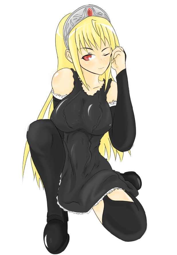 momio, hime (kaibutsu oujo), kaibutsu oujo, 00s, blonde hair, gloves, thighhighs, tiara, zettai ryouiki