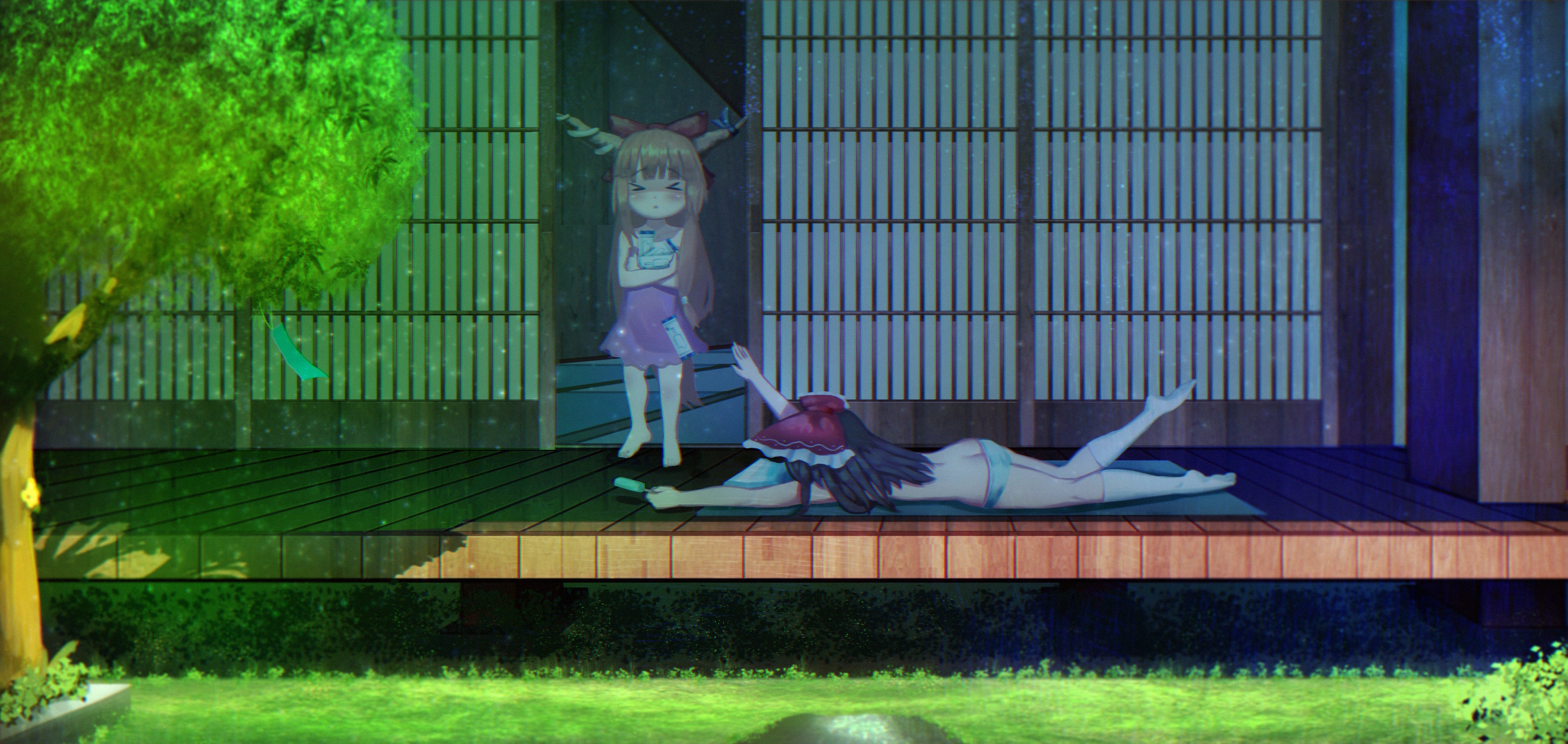 hakurei reimu, touhou, character request, tagme, 2girls, ass, butt crack, lenglengbkl, multiple girls