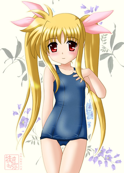 neopure, fate testarossa, lyrical nanoha, mahou shoujo lyrical nanoha, 00s, one-piece swimsuit, school swimsuit, swimsuit