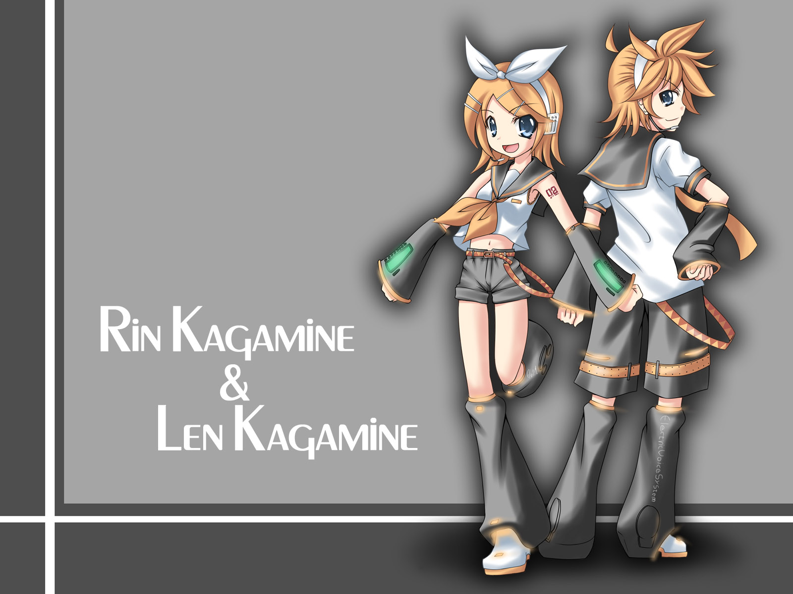 iseki mitsuharu, kagamine len, kagamine rin, vocaloid, highres, 1boy, 1girl, brother and sister, siblings, twins