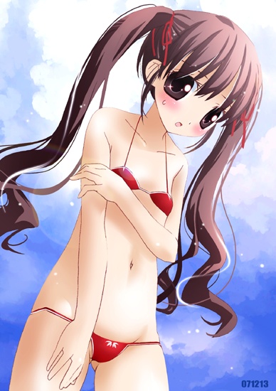 noto (soranoto), original, tagme, bikini, flat chest, red bikini, solo, swimsuit, twintails