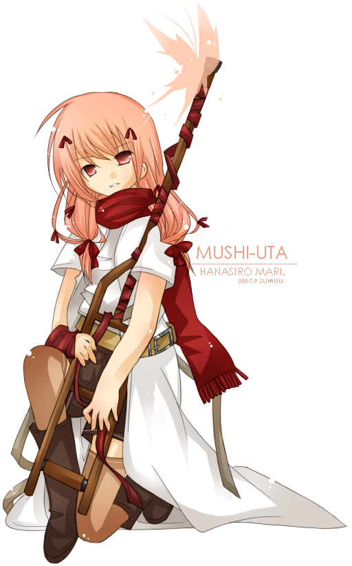sumisu rinju, hanashiro mari, mushiuta, tagme, black boots, boots, red eyes, red hair, scarf