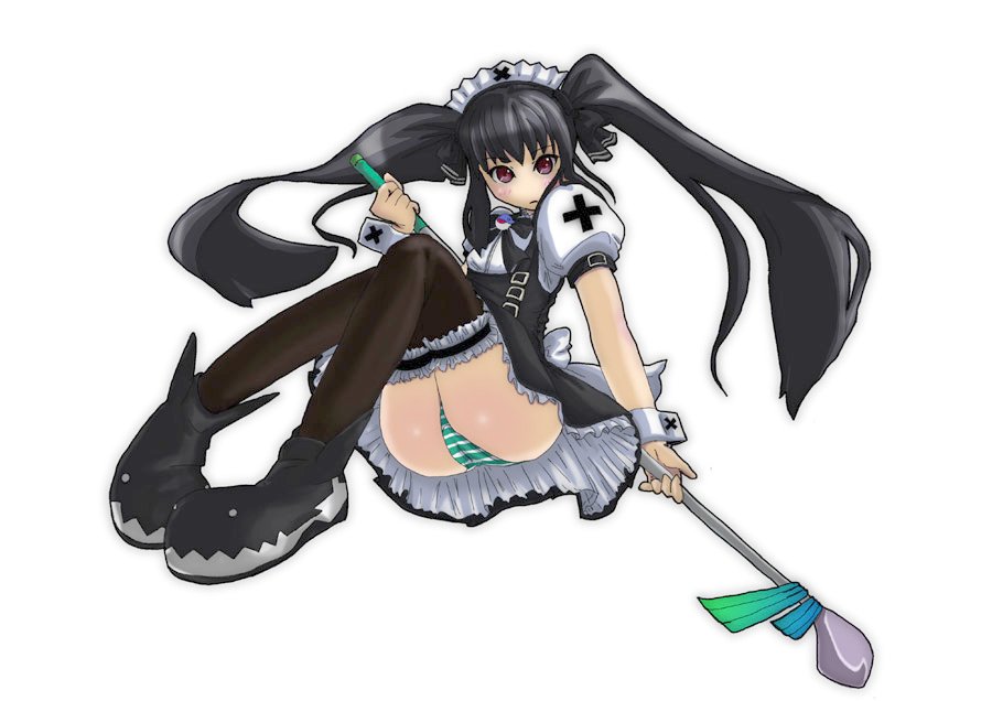 hokoro, kooh (pangya), pangya, bad id, bad pixiv id, cameltoe, golf club, panties, solo, striped clothes, striped panties, thighhighs, twintails, underwear