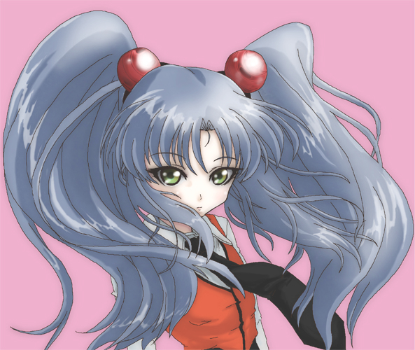 hokoro, hoshino ruri, kidou senkan nadesico, bad id, bad pixiv id, green eyes, grey hair, solo, twintails