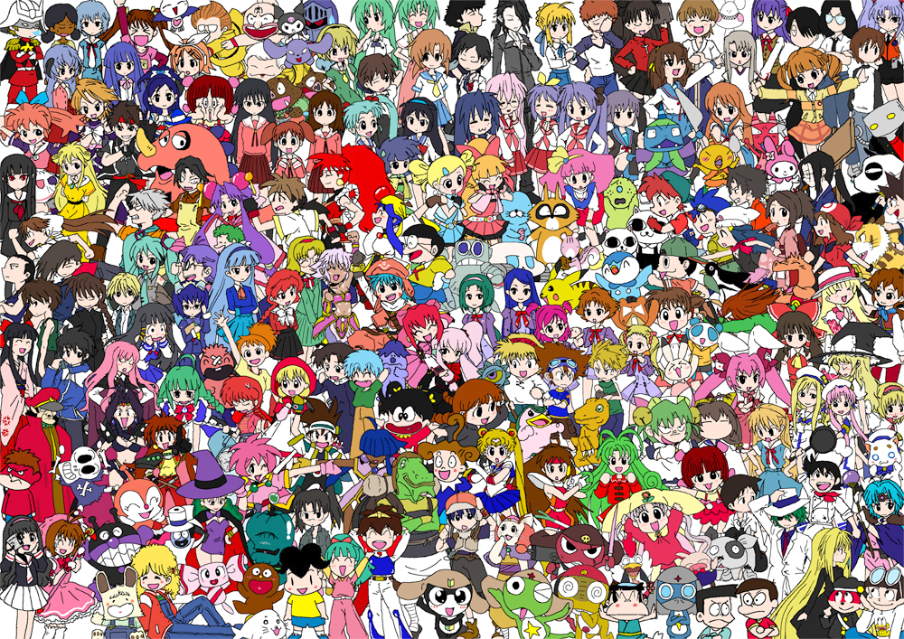 hokoro, 2k-tan, agumon, akazutsumi momoko, akimoto komachi, alice margatroid, alicia florence, amano misao (pretty sammy), amasawa yuuko, araessa, araiguma (bonobono), aria pokoteng, artoria pendragon (fate), asahina mikuru, ashiya ashibe, ayanami rei, baba lamune, babbit, baikinman, baku (onegai my melody), black jack, bloodberry, bonobono (character), cacao (lamune), chacha (akazukin chacha), chancellor (eagle talon), chang wufei, char aznable, cherry (saber j), cleo everlastin, connie (ponkickies), creamy mami, cure black, cure white, daidouji tomoyo, dawn (pokemon), dejiko, densuke (dennou coil), dokin-chan, duo maxwell, emiya shirou, enma ai, eve (black cat), fujimura taiga, furude rika, fuu (samurai champloo), ganba, giroro, goma-chan, gorou (dokonjou gaeru), goutokuji miyako, hagi (blood+), hakurei reimu, hamano asari, hanakoganei hibari, hanyuu, hatsune miku, heero yuy, heike ibuki, hibari hanakoganei, hiiragi kagami, hiiragi tsukasa, hiraga saito, hiroshi (dokonjou gaeru), honekawa suneo, horrorman, hoshino ruri, houjou satoko, hououji fuu, hyper blossom, ikari shinji, ikusabe wataru, illyasviel von einzbern, ishida yamato, issa, iyo (animal yokochou), izumi konata, jinnosuke, kagamine rin, kasuga ayumu, kasugano urara (yes! precure 5), kawai sasami, kee-keema, keroro, kinnikuman (character), kinomoto sakura, kinomoto sakura (magician), kirisame marisa, kisuke (ojarumaru), koyemshi, kukuri (mahoujin guruguru), kunisaki rena, kunisaki shugo, kurogane yaiba, kuromi, kururu (keroro gunsou), lalah sune, lime (saber j), lina inverse, louise francoise le blanc de la valliere, maebara keiichi, majoline, mamiya otaru, masaki sasami jurai, matsubara kaoru, matsuzaki ami, may (pokemon), mechazawa shin'ichi, meena (brave story), mihama chiyo, minazuki karen, minky momo, misumi nagisa, mizunashi akari, mocchi (monster farm), morimura aiko, mugen (samurai champloo), my melody, nadja applefield, naga the serpent, nagato yuki, nanami simpson, natsuki rin, nike (mahoujin guruguru), nishino kaori, nishiyama kankuro, norimaki arale, norimaki gajira, onimaru miki, oota akihiko, ootorii tsubame, orphen, otojima sango, otonashi saya, paffy pafuricia, parfait (lamune), patalliro du malyner viii, pikachu, pinoko, piplup, popuri (fushigi mahou fun fun pharmacy), powered buttercup, pretty sammy, princess silver, puchiko, pyonkichi, quatre raberba winner, r tanaka ichirou, ranma-chan, remi barberin, riiya (akazukin chacha), robin mask, rolling bubbles, ryuuguu rena, ryuuzaki umi, saber (fate), sailor moon, sakaki (azumanga daioh), saotome genma, saotome genma (panda), saotome ranma, seiba go, seiba gou, seiba retsu, shidou hikaru, shiine (akazukin chacha), shimarisu (bonobono), shinguuji sakura, shinobibe himiko, sonozaki mion, sonozaki shion, souryuu asuka langley, spank (character), spike spiegel, sutonsuton, suzumiya haruhi, sven vollfied, takara miyuki, tamama, tohsaka rin, tosaka senpai, trowa barton, tsubame hanakoganei, tsukino usagi, usada hikaru, wataru (brave story), xp-tan, yagami taichi, yoshida-kun (eagle talon), yukishiro honoka, yumehara nozomi, yumeno uta, .hack//, .hack//tasogare no udewa densetsu, akazukin chacha, akihabara dennou gumi, animal yokochou, anpanman, aria (manga), asari-chan, ashita no nadja, azumanga daiou, bakusou kyoudai let's & go!!, bandai, bishoujo senshi sailor moon, black cat (series), black jack (series), blood+, bokurano, bonobono, brave story, cardcaptor sakura, char's counterattack, cowboy bebop, cyber connect 2, dennou coil, di gi charat, digimon, digimon adventure, dokonjou gaeru, doraemon, dr. slump, eagle talon, fate/stay night, fate (series), fushigi mahou fun fun pharmacy, futari wa precure, ganba no bouken, genji tsuushin agedama, gundam, gundam wing, haou taikei ryuu knight, higurashi no naku koro ni, hirake! ponkikki, ie naki ko remi, jigoku shoujo, kaiketsu zorori, keroro gunsou, kidou senkan nadesico, kinnikuman, kiteretsu daihyakka, kodomo no omocha, kyuukyoku choujin r, lucky star, magic knight rayearth, mahou no princess minky momo, mahou shoujo pretty sammy, mahoujin guruguru, majutsushi orphen, mashin eiyuuden wataru, mister ajikko, mobile suit gundam, monster farm, muteki kanban musume, nanatsu no umi no tico, nekojiru udon, neon genesis evangelion, ng knight lamune & 40, nike (company), ninku, nintendo, obake no holly, ohayou! spank, ojarumaru, okaasan to issho, onegai my melody, oraa guzura dado, os-tan, patalliro!, pokemon, pokemon dppt, pokemon rse, powerpuff girls, powerpuff girls z, precure, ranma 1/2, saber marionette j, sakigake!! cromartie koukou, sakura taisen, samurai champloo, sanrio, shounen ashibe, slayers, suzumiya haruhi no yuuutsu, touhou, trouble chocolate, vocaloid, world masterpiece theater, yaiba, yawaraka sensha, yes! precure 5, yume no crayon oukoku, zero no tsukaima, annotated, annotation request, bad id, bad pixiv id, 00s, 1990s (style), 6+boys, 6+girls, absolutely everyone, absurdly detailed composition, ajiyoshi youichi, akane (ojarumaru), aobee (ojarumaru), bandana, beanie, bird, black hair, blonde hair, borot (marude dameo), braid, brown hair, bururu (konna ko iru kana), camcorder, candy (obake no holly), cat, child, ciber team in akihabara, closed eyes, clothed robot, crayon kingdom, crossover, digimon (creature), dual persona, everyone, furude, fuuin no tsue, fuusuke (ninku), gen 1 pokemon, gen 4 pokemon, genderswap, genderswap (mtf), glasses, goggles, goggles on head, green hair, guzura (oraa guzura dado), hat, hinano (trouble chocolate), hiroyuki (ninku), holly (obake no holly), ishishi (kaiketsu zorori), kagetora (yaiba), kelvin mask, kita high school uniform, konna ko iru kana, long hair, magical girl, majin eiyuuden wataru, marude dameo, marude dameo (character), monster (monster farm), multiple boys, multiple crossover, multiple girls, non-humanoid robot, nyatta, open mouth, panda, penguin, piiton (obake no holly), pink hair, pokemon (creature), ponytail, purple hair, red bandana, retro artstyle, rihoko (ninku), robot, ryouou school uniform, school uniform, serafuku, short hair, siblings, sisters, smile, tazura (konna ko iru kana), tiger, tomoeda elementary school uniform, tomoeda middle school uniform, tongari kouji, toreppaa (obake no holly), tsuruhime (tsuruhime ja!), tsuruhime ja!, twins, twintails, video camera, witch hat, yadamon (konna ko iru kana)