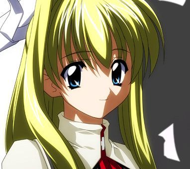 sugimura tomokazu, kamio misuzu, air (visual novel), lowres, 00s, blonde hair, ponytail, school uniform, serafuku, solo