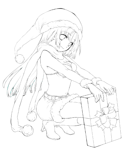 tomako, original, lowres, 1girl, christmas, female focus, greyscale, monochrome, solo