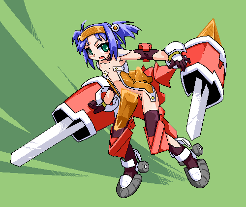 mof, original, lowres, 1girl, blue hair, female focus, mecha musume, oekaki, revealing clothes, solo