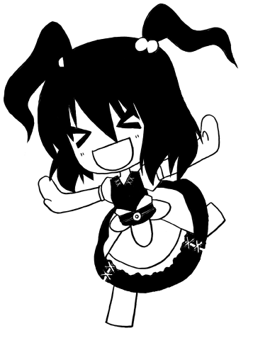 kawamuraya, onozuka komachi, touhou, lowres, 1girl, boots, chibi, female focus, full body, greyscale, monochrome, simple background, solo, white background