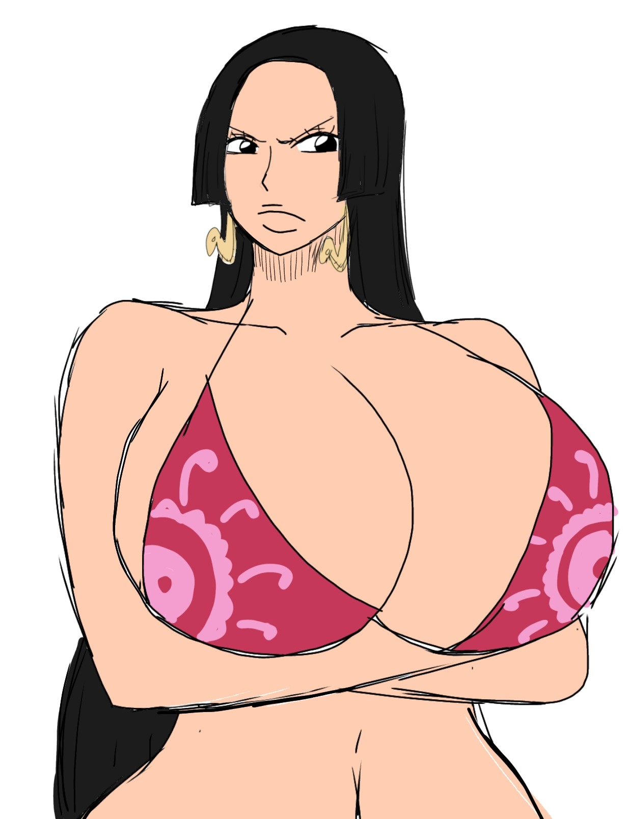 momijizx, boa hancock, one piece, 1girl, black hair, breasts, cleavage, huge breasts