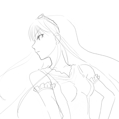 buchi (uma012017), hime (kaibutsu oujo), kaibutsu oujo, lowres, 00s, monochrome, sketch, tiara