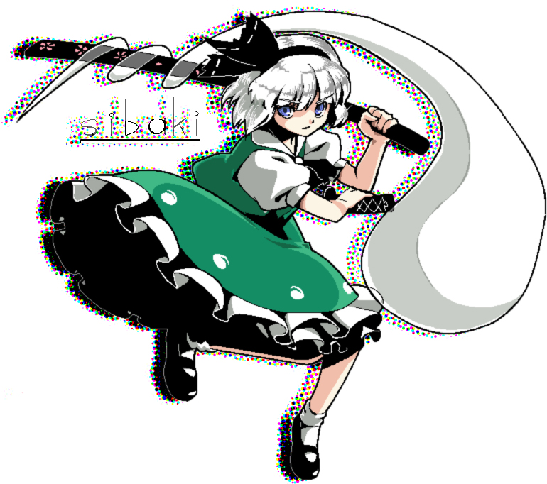 shiba itsuki, konpaku youmu, konpaku youmu (ghost), touhou, 1girl, female focus, hitodama, sibaki, simple background, solo, white background