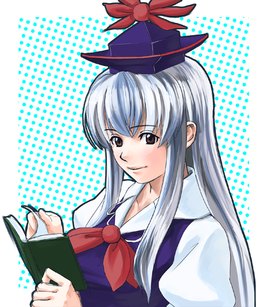shiba itsuki, kamishirasawa keine, touhou, 1girl, book, female focus, hat, sibaki, solo, upper body, white background