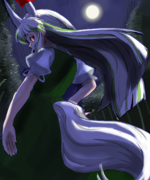 shiba itsuki, ex-keine, kamishirasawa keine, touhou, 1girl, dress, female focus, horn ornament, horn ribbon, horns, nature, outdoors, plant, ribbon, sibaki, sky, solo