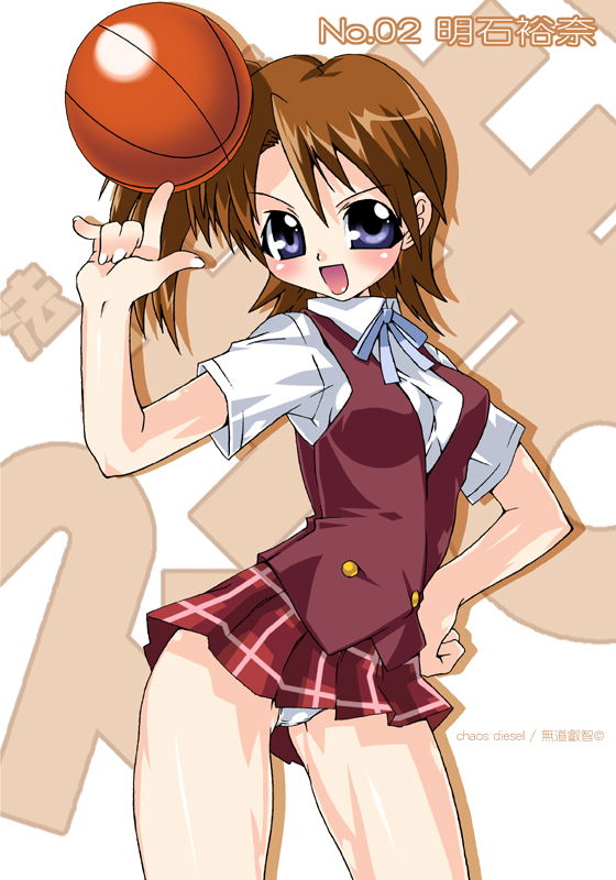 mudou eichi, akashi yuuna, mahou sensei negima!, 00s, ball, basketball, basketball (object), panties, pantyshot, plaid clothes, plaid skirt, school uniform, serafuku, skirt, solo, underwear