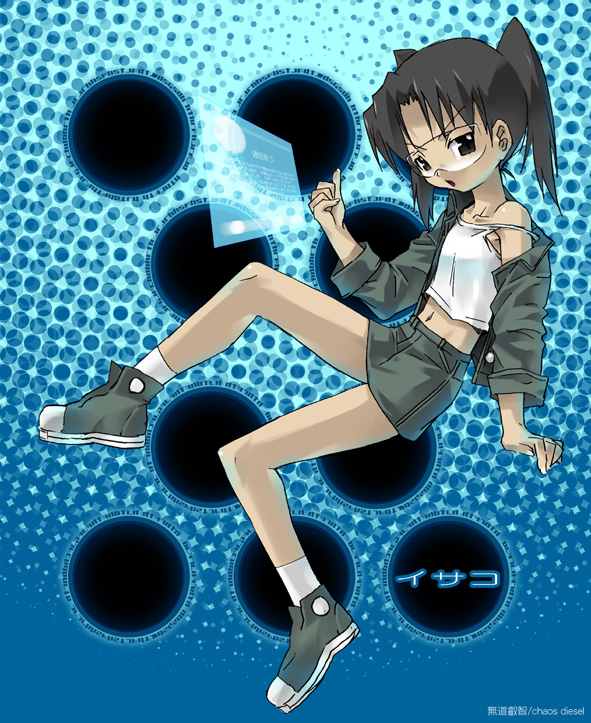 mudou eichi, amasawa yuuko, dennou coil, 00s, 1girl, brown hair, female focus, glasses, short hair, solo, twintails