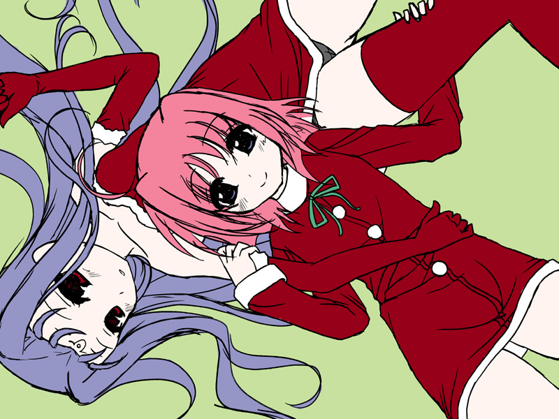 frapowa, caro ru lushe, lutecia, lutecia alpine, lyrical nanoha, mahou shoujo lyrical nanoha, mahou shoujo lyrical nanoha strikers, unfinished, 00s, 2girls, black panties, christmas, multiple girls, panties, santa costume, thighhighs, underwear