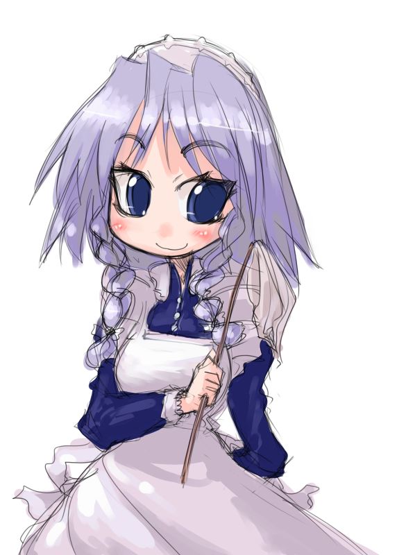 tao, tao (kadoya), izayoi sakuya, touhou, silver hair, 1girl, braid, female focus, short hair, solo, twin braids
