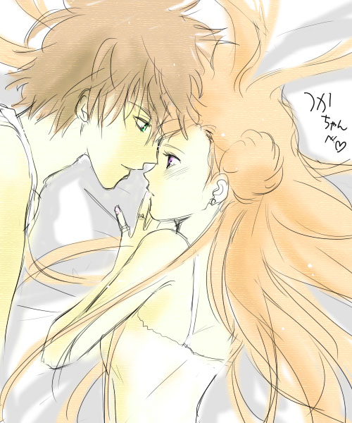 akina tsukako, euphemia li britannia, kururugi suzaku, code geass, 00s, 1boy, 1girl, couple, donut hair bun, green eyes, hair bun, hetero, long hair, lying, oekaki, on side