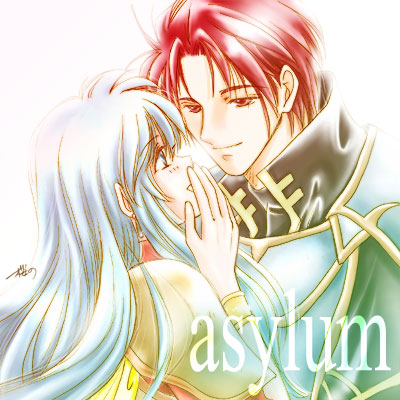 eirika (fire emblem), seth (fire emblem), fire emblem, fire emblem: the sacred stones, nintendo, lowres, 1boy, 1girl, armor, blue eyes, blue hair, blush, happy, hetero, hug, long hair, princess, red eyes, red hair, short hair, smile