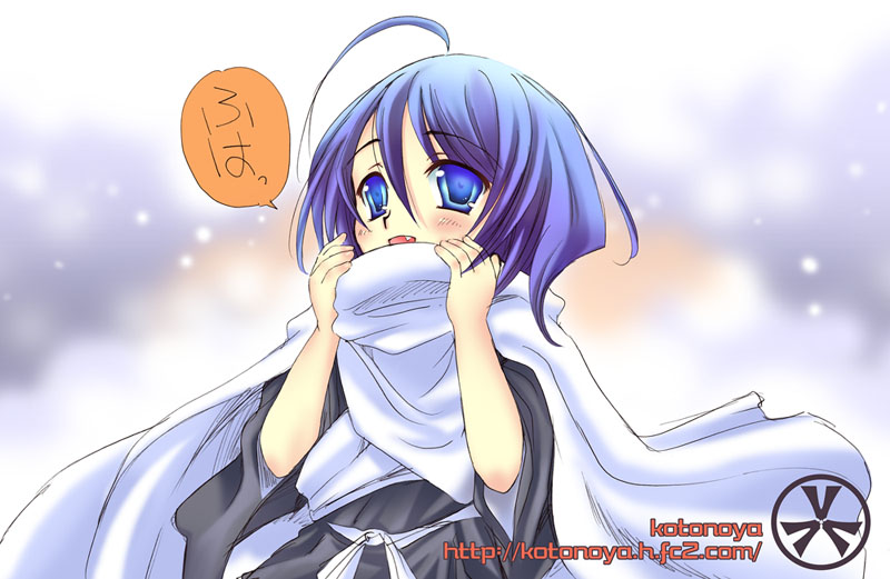 kuchiki rukia, bleach, tagme, 00s, blue hair, cloak, fang, solo