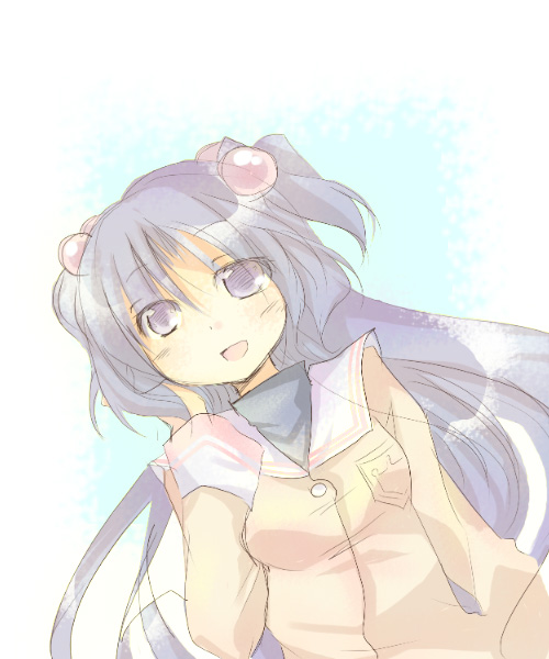 furui suguri, ichinose kotomi, clannad, 00s, 1girl, female focus, hair bobbles, hair ornament, solo, two side up