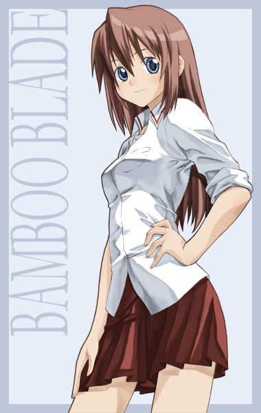 takano natsuki, kuwahara sayako, bamboo blade, 00s, 1girl, female focus, school uniform, serafuku, skirt, sleeves rolled up, solo
