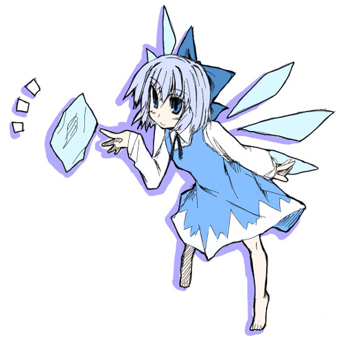 pangea, cirno, embodiment of scarlet devil, touhou, lowres, 1girl, female focus, simple background, solo