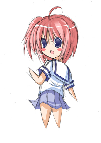 iriho, lowres, blue eyes, blush, chibi, pink hair, school uniform, serafuku, solo