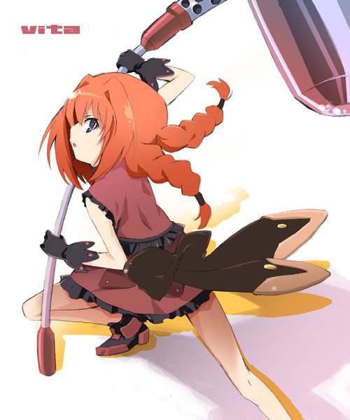 okiura, graf eisen, vita (nanoha), lyrical nanoha, mahou shoujo lyrical nanoha, mahou shoujo lyrical nanoha a's, mahou shoujo lyrical nanoha strikers, 00s, 1girl, braid, female focus, gloves, red hair, solo, twin braids