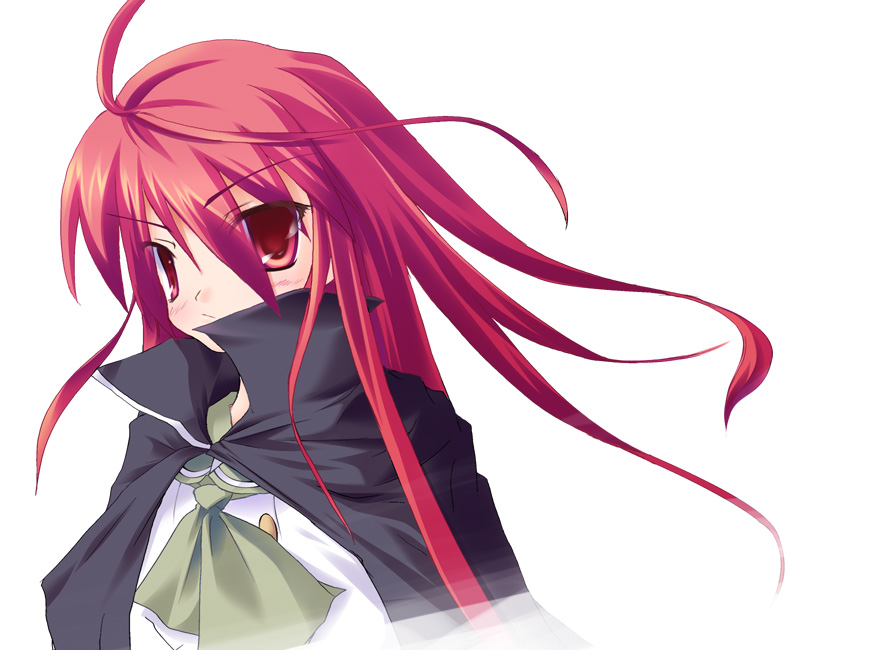safi, shana, shakugan no shana, 00s, 1girl, ascot, cape, female focus, long hair, red eyes, red hair, school uniform, serafuku, solo