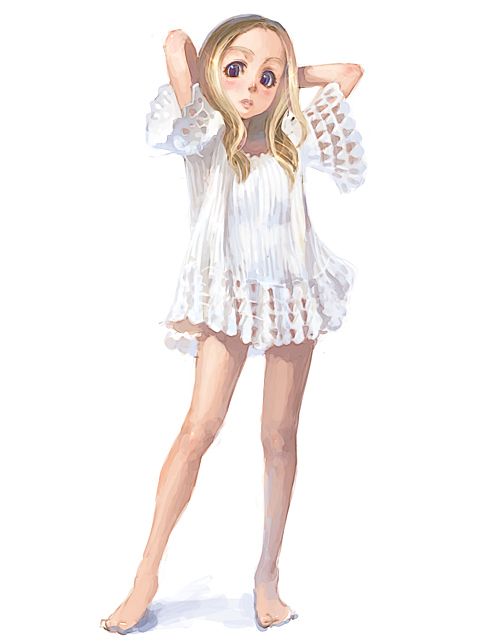 weno, tagme, 1girl, babydoll, blonde hair, female focus, full body, simple background, solo, standing