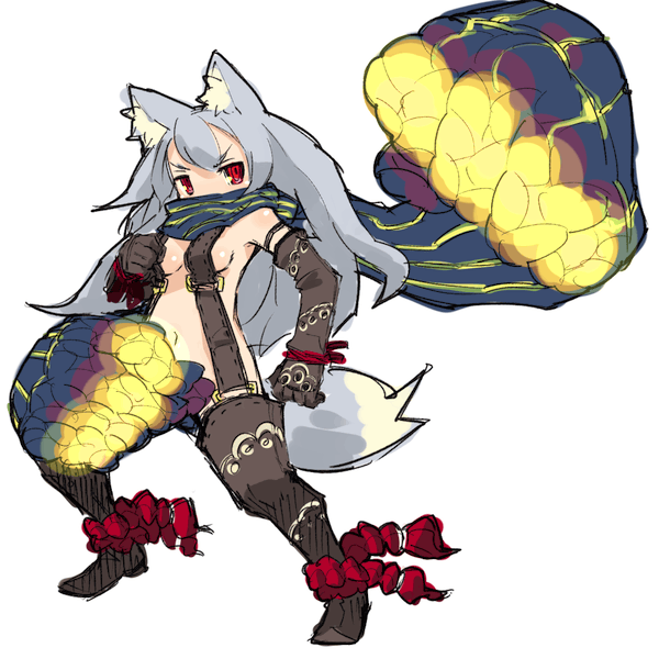 mota, original, 1girl, animal ears, breasts, female focus, fox ears, red eyes, sideboob, solo, tail, thighhighs