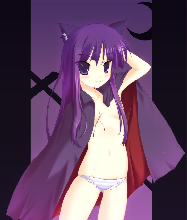 safi, hazuki (tsukuyomi), tsukuyomi moonphase, 00s, animal ears, cape, cat ears, loli, panties, underwear