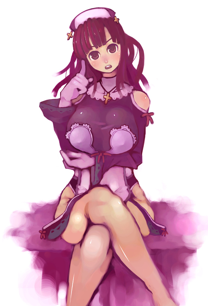 aco (koaya ako), prier, disgaea, la pucelle, nippon ichi, 1girl, crossed legs, female focus, legs, pantyhose, red hair, sitting, solo, thighs