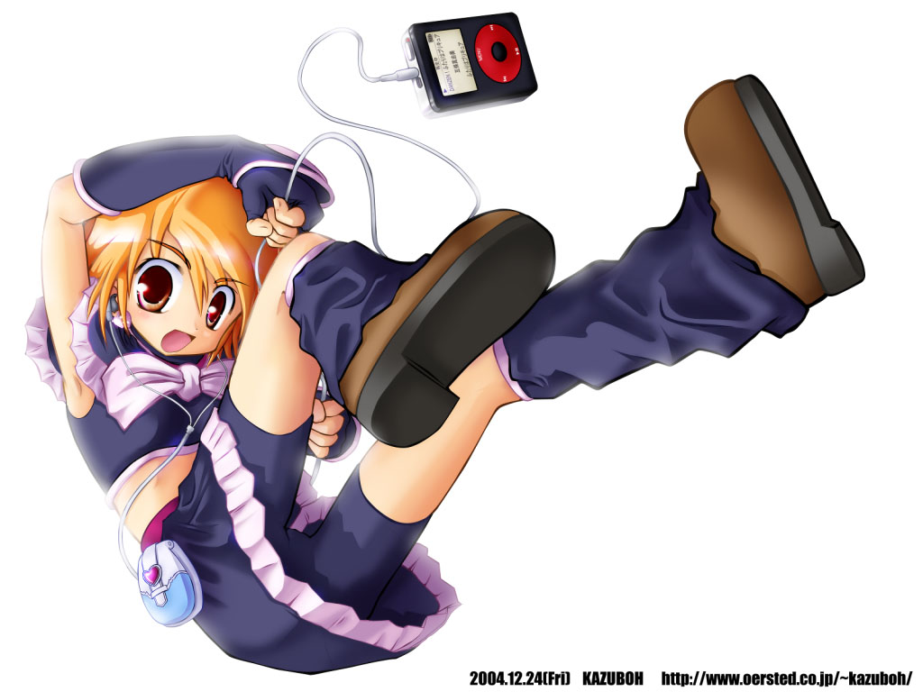 kazuboh, cure black, misumi nagisa, futari wa precure, precure, 00s, blonde hair, digital media player, ipod, short hair, skirt, solo