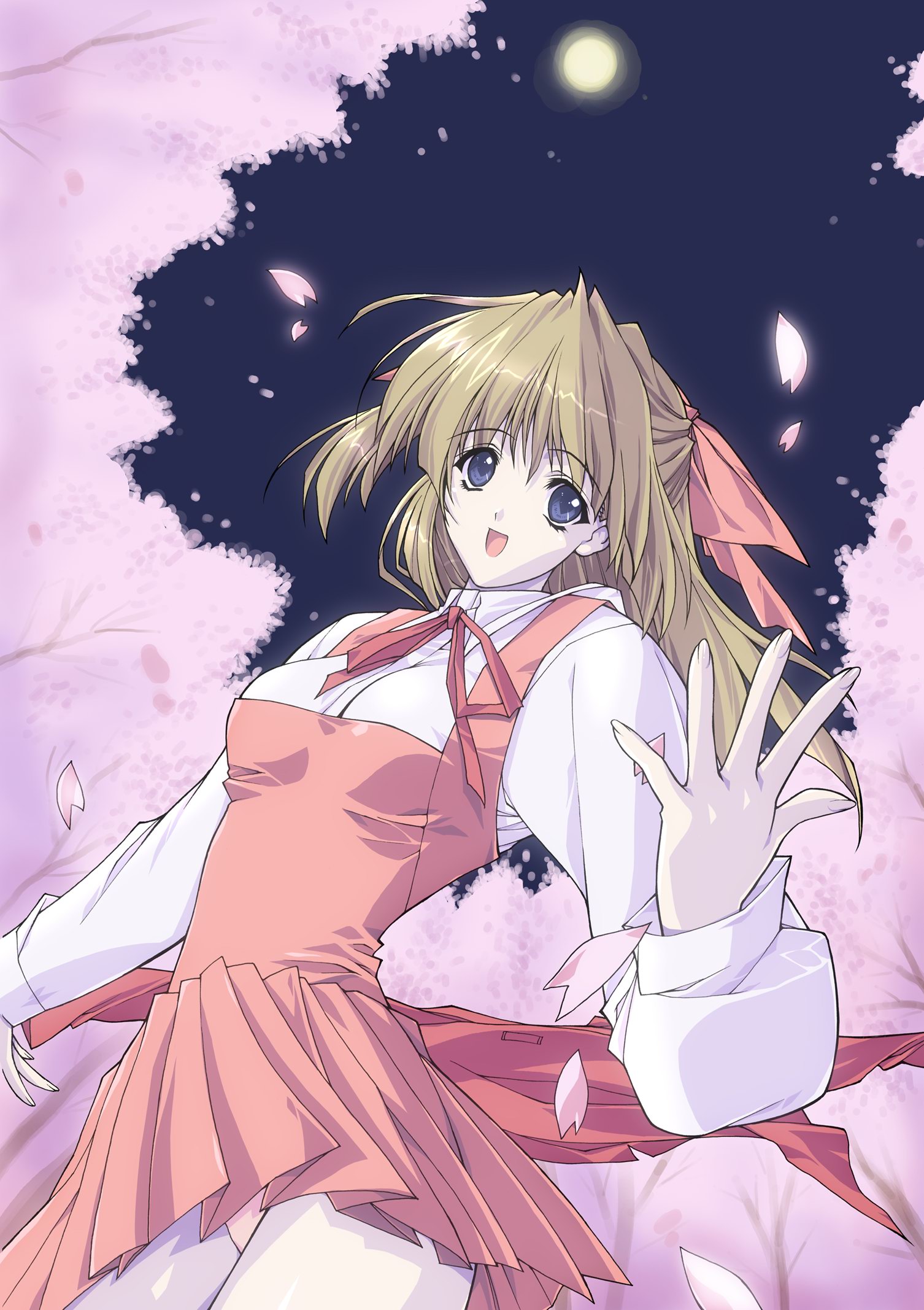 suzuhira hiro, highres, tagme, cherry blossoms, long hair, panties, solo, underwear