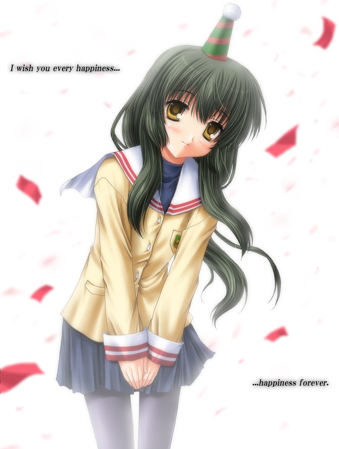 miyai sen, ibuki fuuko, clannad, 00s, 1girl, english text, engrish text, female focus, pantyhose, ranguage, solo