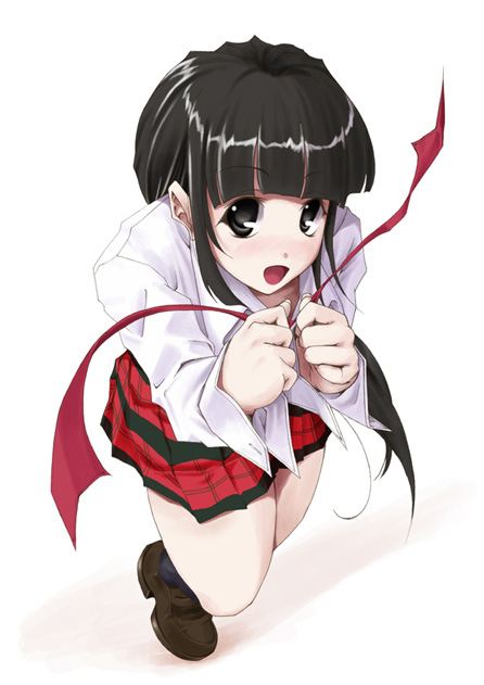 nakaizumi tatsuya, konoe konoka, mahou sensei negima!, 00s, black hair, long hair, plaid clothes, plaid skirt, ribbon, school uniform, serafuku, skirt, solo