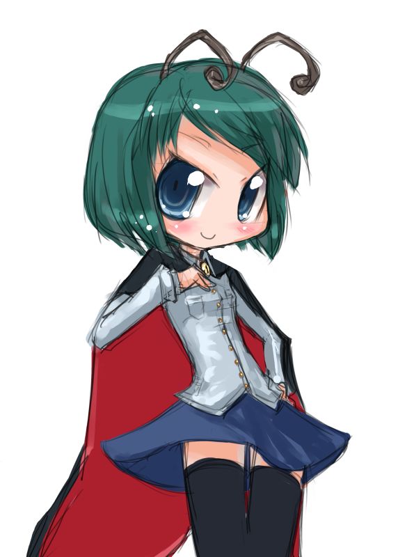 tao, tao (kadoya), wriggle nightbug, touhou, 1girl, antennae, blue eyes, cape, female focus, green hair, skirt, solo, thighhighs