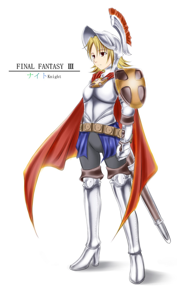 ribucci, refia, final fantasy, final fantasy iii, 1990s (style), blonde hair, knight, red eyes, retro artstyle
