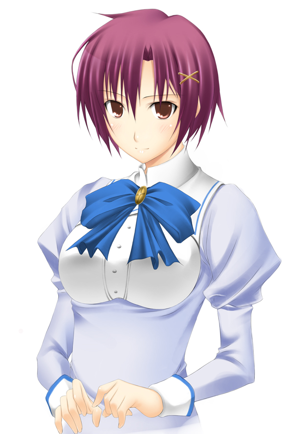ribucci, mikado mariya, otome wa boku ni koishiteru, 00s, purple hair, red eyes, school uniform, serafuku, short hair, solo