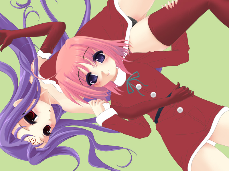 frapowa, caro ru lushe, lutecia, lutecia alpine, lyrical nanoha, mahou shoujo lyrical nanoha, mahou shoujo lyrical nanoha strikers, unfinished, 00s, christmas, santa costume, thighhighs
