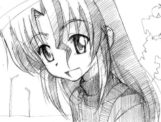 gofu, maria (hayate no gotoku!), hayate no gotoku!, traditional media, 00s, 1girl, female focus, greyscale, monochrome, sketch, solo