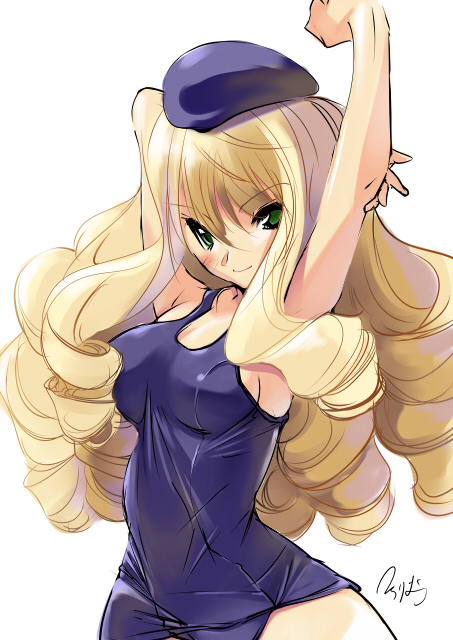 sorimura youji, adilisia lenn mathers, rental magica, 00s, 1girl, female focus, one-piece swimsuit, purple one-piece swimsuit, purple school swimsuit, school swimsuit, solo, swimsuit