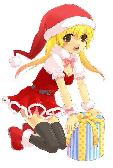 tomako, tachibana kyouko (suzumiya haruhi), original, suzumiya haruhi no yuuutsu, 00s, christmas, santa costume, solo, thighhighs, zettai ryouiki