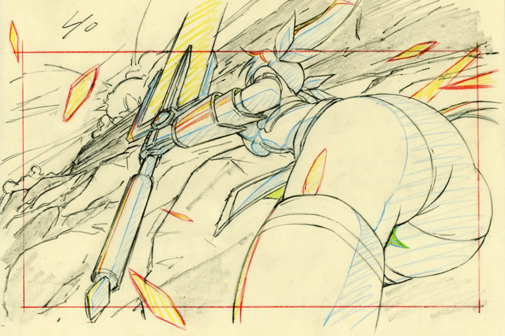hayakawa harui, bardiche (nanoha), bardiche (zanber form) (nanoha), fate testarossa, fate testarossa (true sonic form), lyrical nanoha, mahou shoujo lyrical nanoha, mahou shoujo lyrical nanoha a's, mahou shoujo lyrical nanoha strikers, 00s, 1girl, female focus, monochrome, sketch, solo, spot color, thighhighs, yellow theme
