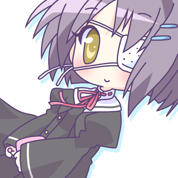mirai (sugar), shindou chihiro, ef (visual novel), 00s, 1girl, chibi, eyepatch, female focus, short hair, solo, yellow eyes