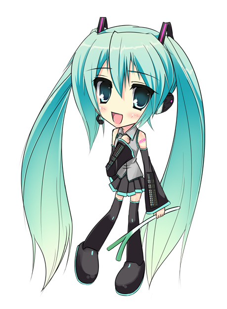 ayase hikaru, hatsune miku, vocaloid, 1girl, aqua hair, female focus, long hair, solo, spring onion, thighhighs, twintails, very long hair